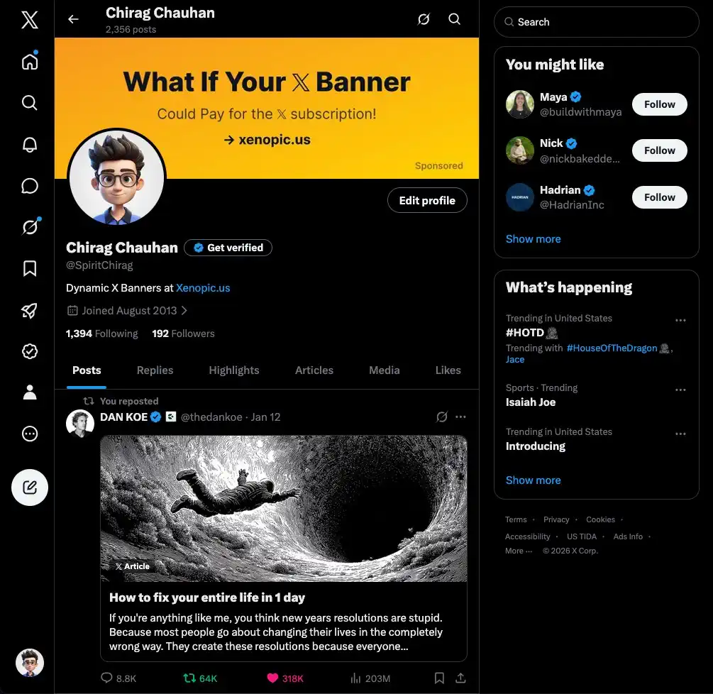A second Xenopic sponsor ad shown on a real π profile banner