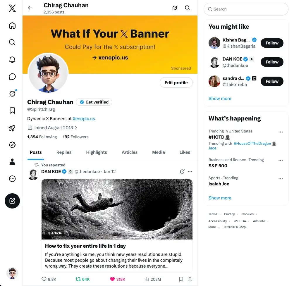 A second Xenopic sponsor ad shown on a real π profile banner